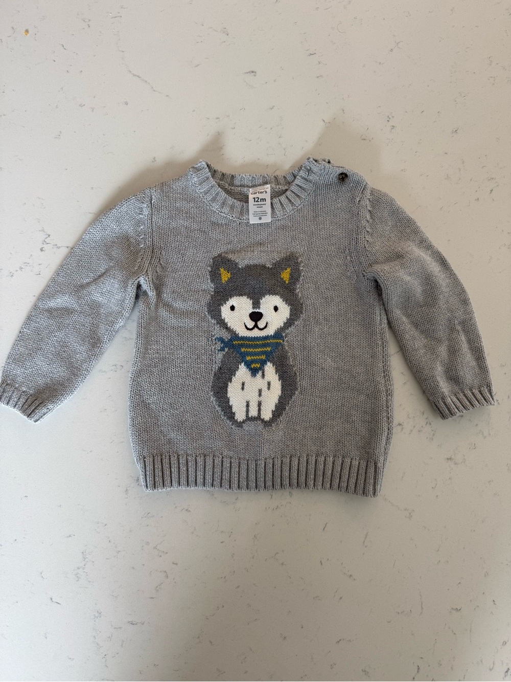 Carter's Gray Knit Sweater with Husky Graphic